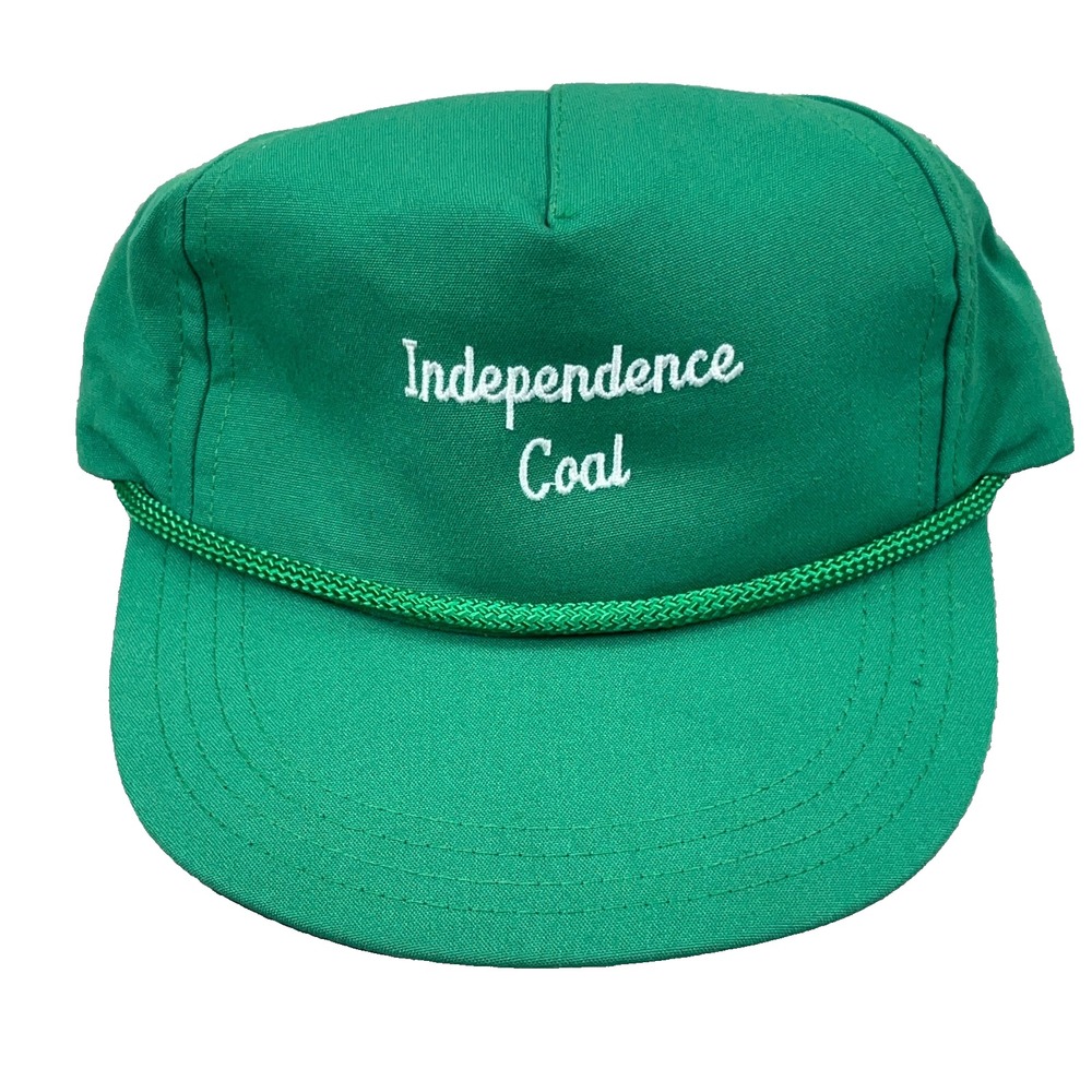 Vintage Independence Coal Mine Trucker Hat Cap 90s Massey Energy USA Green Rope